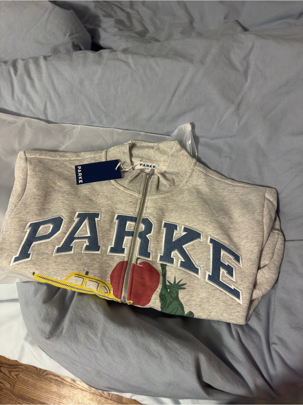 Parke NYC popup Light Gray Zip-Up Hoodie with Graphic